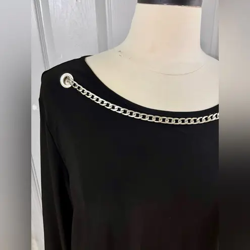 Slim Factor by Investments Women’s Large Black Jersey Silver Chain Top, Pull On