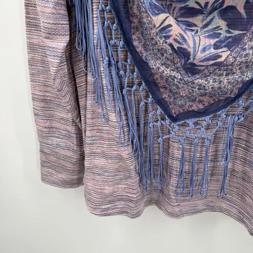One World Shirt SZ 3X Attached Fringe Scarf Plus Curvy Boho Artsy Lagenlook NWT