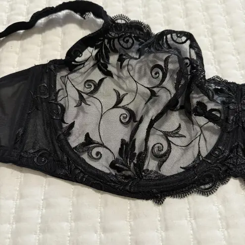 Soma Black Embroidery Semi Sheer Sensuous Lace Unlined Bra 36G Underwire
