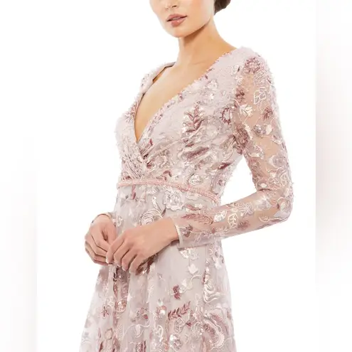 Mac Duggal Mac Duggal Embellished V Neck Illusion Long Sleeve A Line Gown- NWT