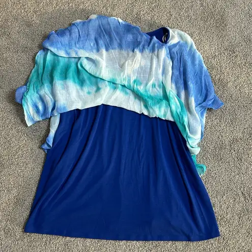 kim rogers Curvy Blue and Green Tie Dye Flowy Boho Blouse size 3X