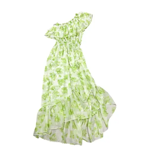 MISA Los Angeles Rumi One Shoulder Midi Dress Green White Honeydew Blossom Small