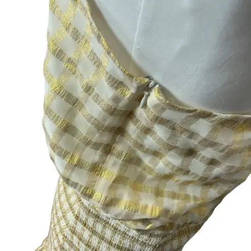 Rebecca Vallance NWT Almeria One‑Shoulder Mini Dress Ivory Checked Silk Blend XS Gold Size 14