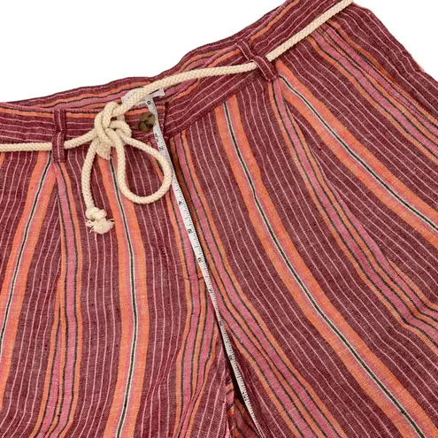 J. Jill Womens Striped Linen Shorts Size Rope Tie Belt coastal resort wear Pink