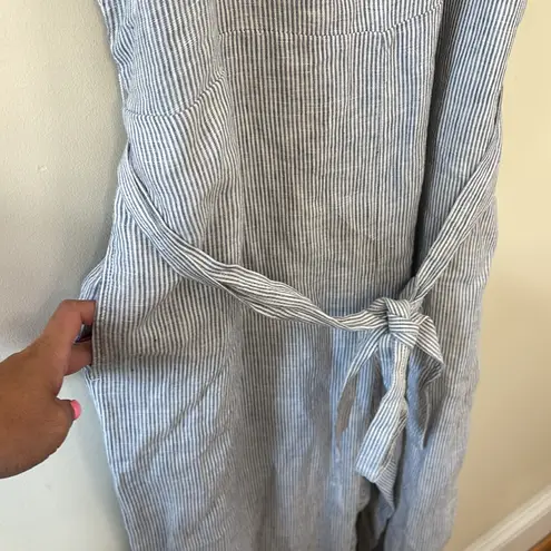 NEW Quince 100% European Linen Square Neck Jumpsuit Blue Pinstripe Size Large