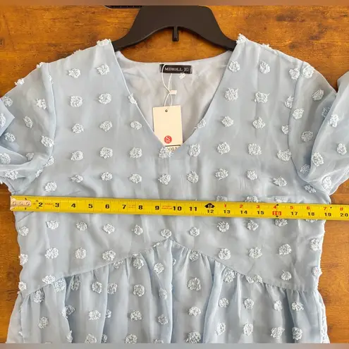 NWT Miholl Size S Light Blue Sheer Babydoll Dress with Pom Pom Details V