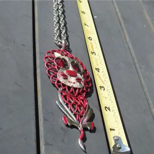 Large Red and Silver Lion Pendant on 20" Link Alloy Chain, Large Retro 1970s Style