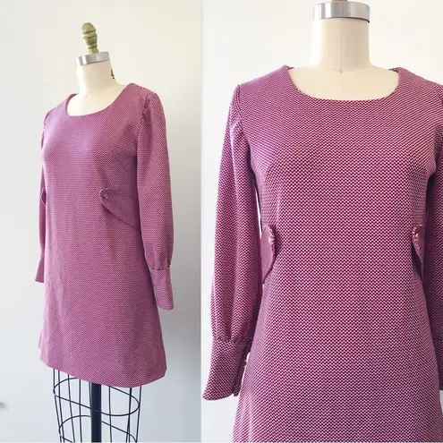 vintage • 1960s mod mini dress micro burgundy maroon poly knit gogo 60s 70s Size XS