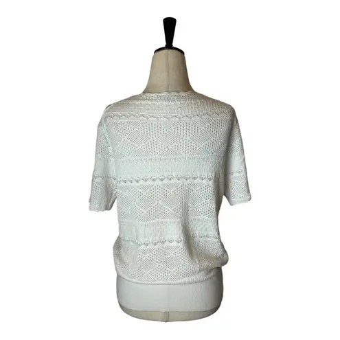 Brooks Brothers Sweater Women Medium White Crochet Lace Scalloped Trim Pullover