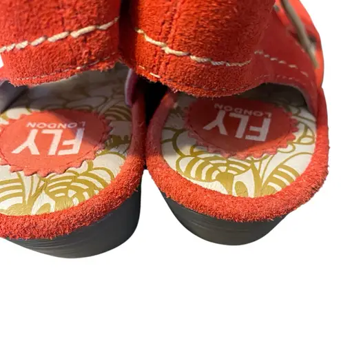 Fly London  Yaba Tomato Red Suede Ankle Lace Up Wedges size 36 US 6