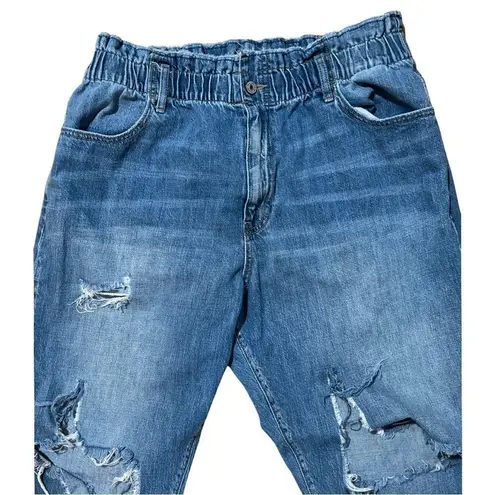 KanCan Distressed Blue Jeans With Elastic Waist & Button Closure Women size 16