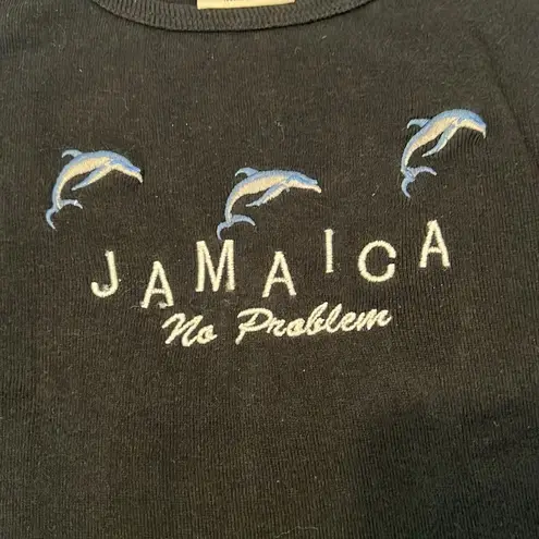 Vintage size S embroidered dolphin no problem cropped cap sleeve Jamaica T EVC Black