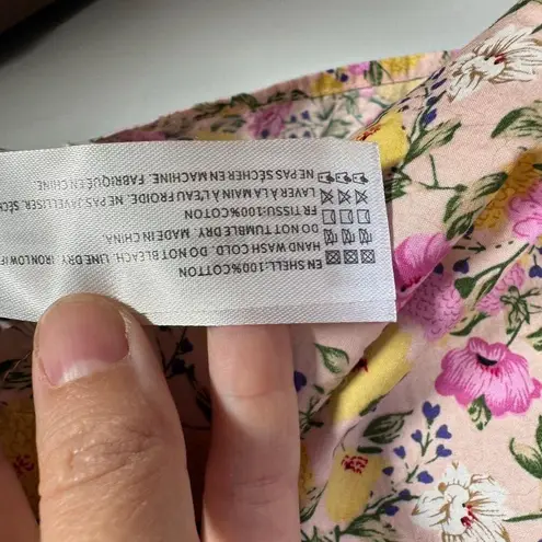 En Saison Top Women M Pink Floral Puff Sleeve 100% Cotton Spring Modest Cottage Size M