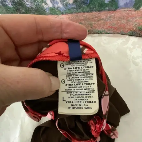 Anne cole  Brown Retro Swim Skirt Orange & White Criss Cross Tie Waistband Large