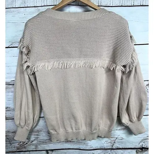 Grace & Karma Sweater WOMENS SMALL Beige Cream Tan NEW Fringe Chunky Knit