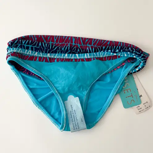 Sunsets Daybreak Turquoise Blue Fading Coral Ruching Bikini Bottoms NWT Small
