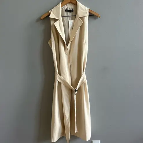 Lafayette 148 New York Sleeveless Trench Coat Dress Khaki Tan 100% Cotton Size 6
