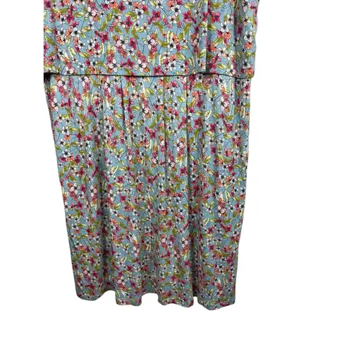 J Jill Short Sleeve Light Colors Floral Knee Length Dress Soft Stretch XL Modest Blue