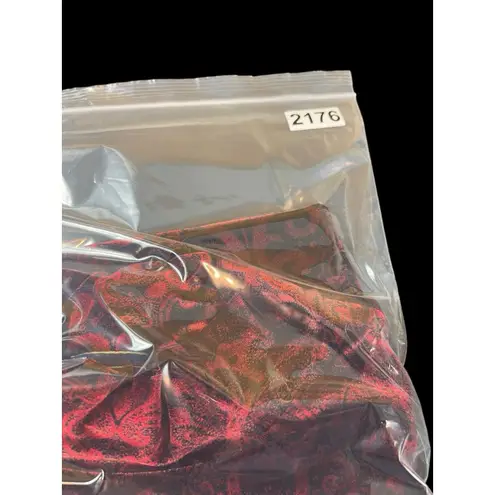 Laura Scott XL Red Blck Stretch Velvet Mock Neck Top Short Sleeve Damask Y2K 90s