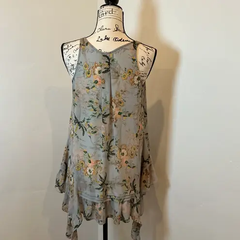 Maeve Anthropologie Floral Ruffle Hem Sleeveless Tank Top Women's Small