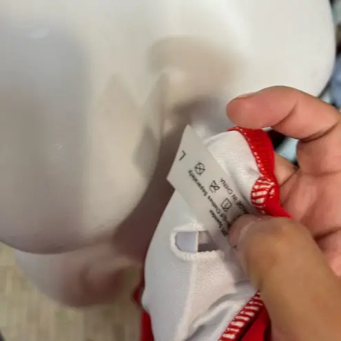 Red Ruffle One Shoulder Bikini Set Women’s Size L Swimwear Size L