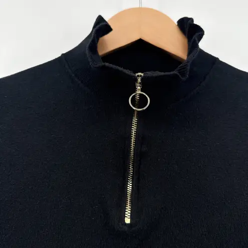 Nic+Zoe Easy Charm Black Mock Neck Puff Sleeve Quarter Zip Sweater Womens Medium