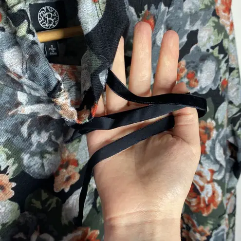 Bobeau soft knit floral print cowl neck sweatshirt with velour drawstrings sz S