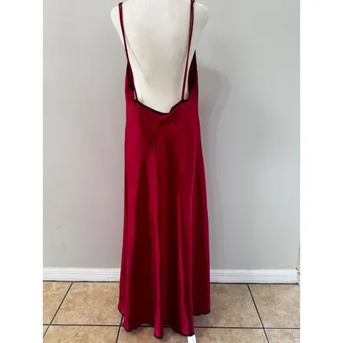 Vanity Fair Vintage  Long Nightgown Red Lace Shiny Satin USA Slip Gown Size large