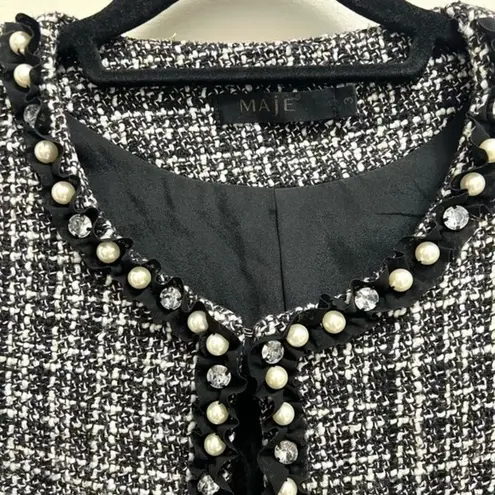 Maje Tweed Blazer Cropped Embellished Faux Pearls and Rhinestones XS