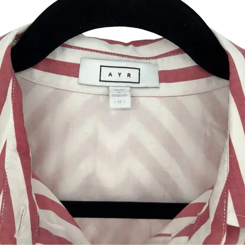 AYR  The Deep End Long Sleeve Button Down Shirt Rusty Red White Stripe Medium