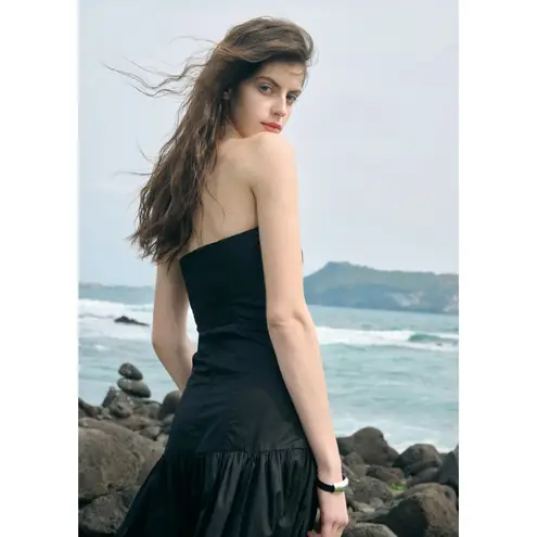 Women's Ancosti Strapless Drop Waist Poplin Maxi Dress in Black size M Bohemian Size M