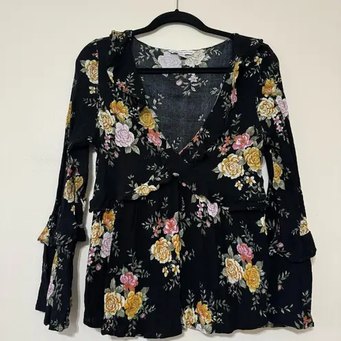 American Eagle  Floral Ruffle Bell Sleeve Blouse