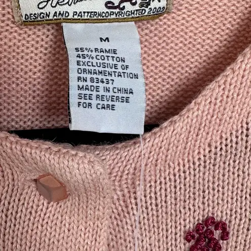 Heirloom Collectible VTG Floral Embroidered Peach Cardigan w/Shoulder Pads NWT Size M