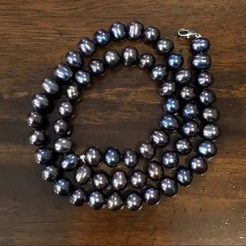 Peacock Pearl Necklace With Sterling Silver Clasp Purple