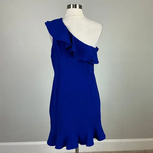 Aidan Mattox One Shoulder Mini Sheath Cocktail Dress Blue Size 10 Sleeveless