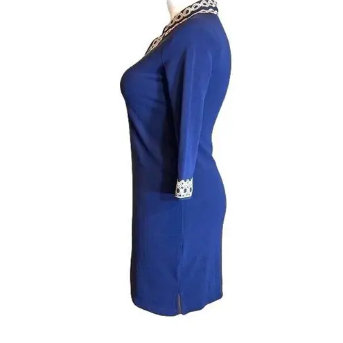Charter Club Womens Ottoman Sheath Dress Pullover Knit Blue Gold Petite Large