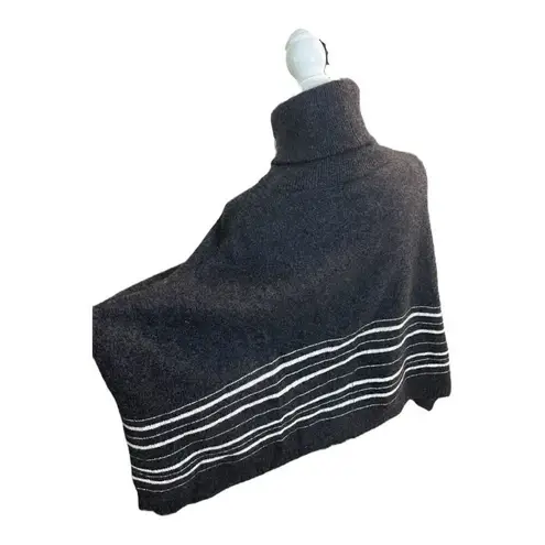 360 Cashmere Gray White Striped Turtleneck Poncho Size Small 100% Cashmere Women