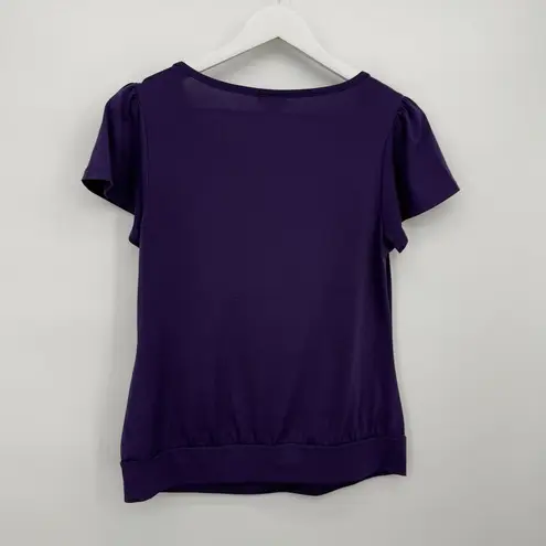 East 5th Dark Purple Rosette Blouse Top Short Sleeve Size Small