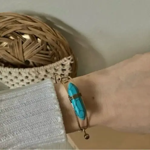 Gold Turquoise Wrapped Bangle Bracelet Vintage “Winona” Western Cowgirl Native Blue