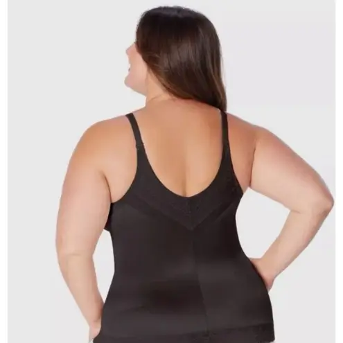 Ruby Ribbon Pin Up Cami #3055 Black Lace Deep V Full Support Shapewear Sz 46