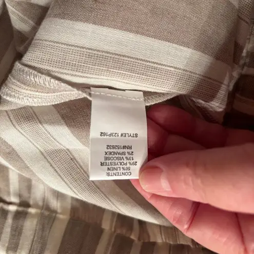 Peace of Cloth 56% Linen Beige stripe Wide Leg Pants Women's Size L NWT Tan Size L