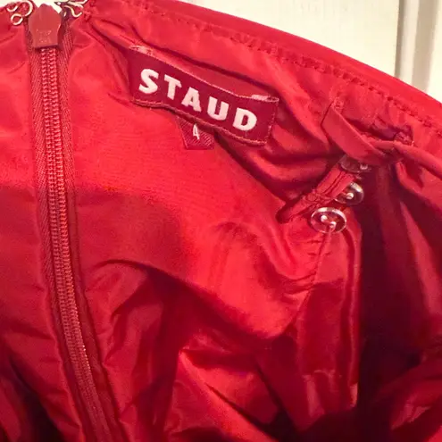 BNWT STAUD Loren Ruched Minidress In Red Bubble Hem w Pockets Size 4
