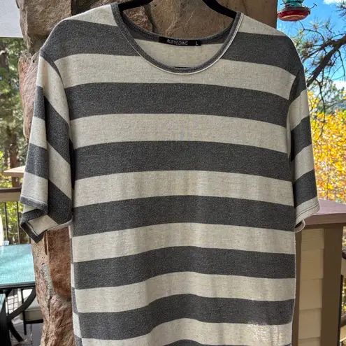 RUSTIC DIME Size MEDIUM Striped Gray and Cream Mini Dress Tunic Tee Shirt