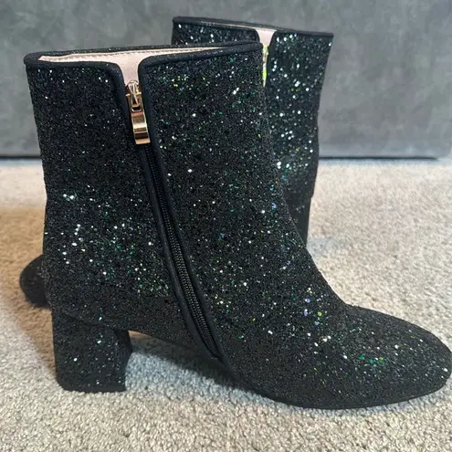 Women’s Black Glitter Covered Chunky Heeled Party Boots Zipper Size 10.5 NEW