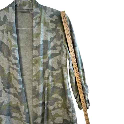 Susan Graver Lifestyle Green Camo Cardigan XS XXS Lightweight Casual Layering