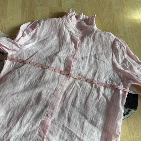 J.MCLAUGHLIN Julian Stripe Print Ruffle Collar Button Front Shirt Size Small Pink