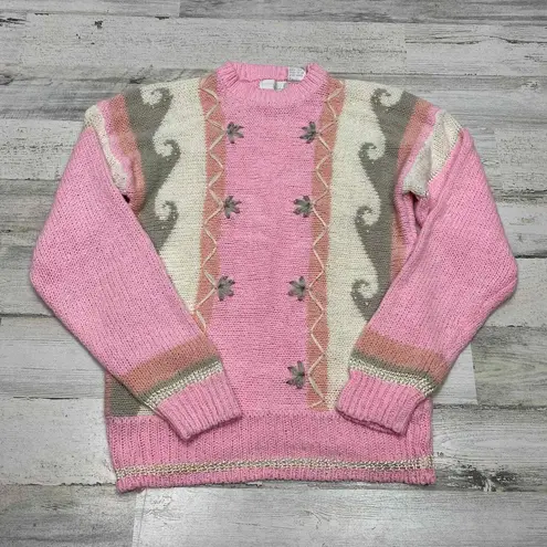Vintage 80s Mister Noah Coquette Sweater Small Pink Acrylic Pearl Embellished