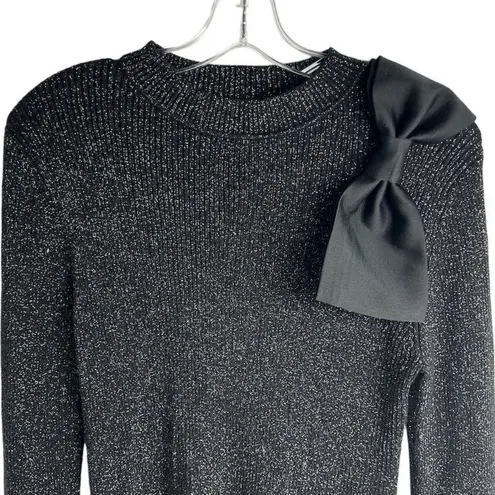 Ann Taylor Factory Women's M Black Metallic Sweater Bow Detail Pullover Size M