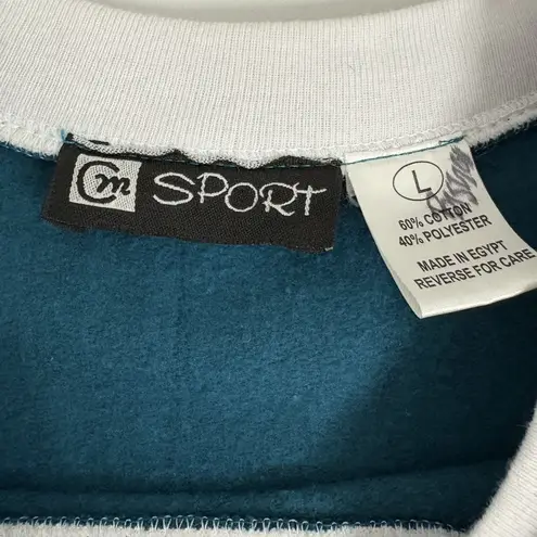 Vintage Teal Blue Double Collared Pullover Sweatshirt Winter Tree Design