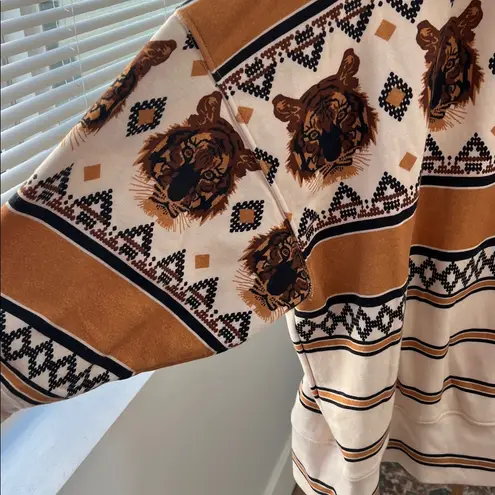 FP Movement Sprint To The Finish Oversized Aztec Tiger Knit Print Hoodie M $198 Orange Size M